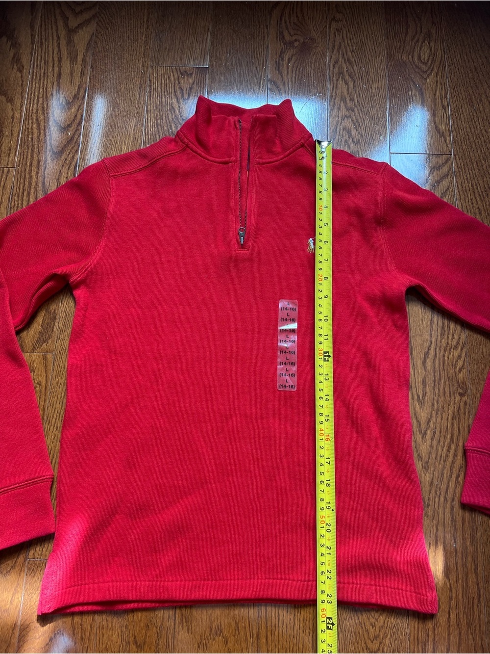 [NEW] Polo Ralph Lauren Red Estate Rib Quarter Zip Pullover Sweater Sz L (14-16) - Picture 11 of 12